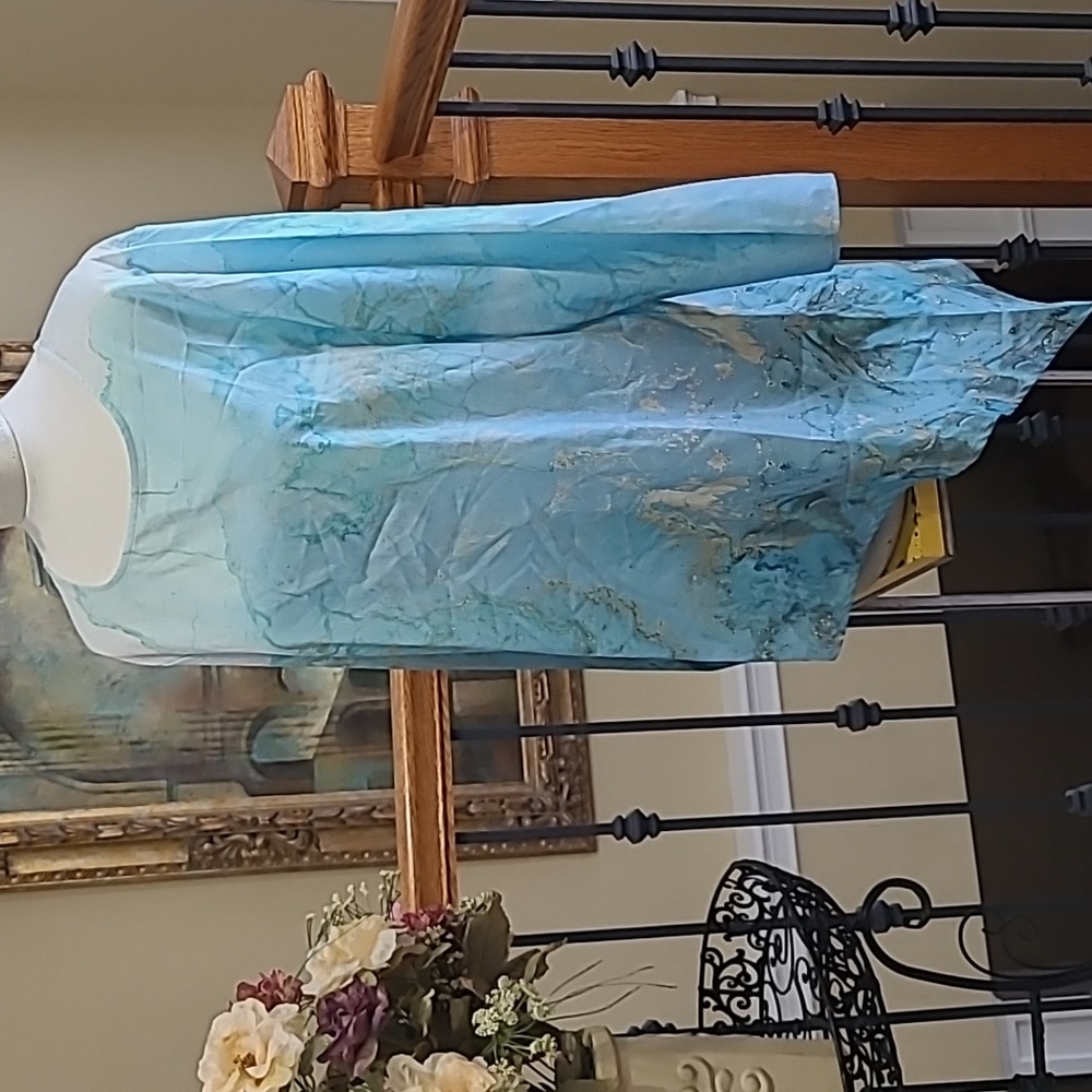 NEW Kimono Top Luxurious Tunic Asymmetrical Hem Sleeve Oriental Island Blue Lrge